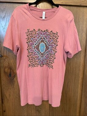 Bella Canvas Pink Short Sleeve Tee with Turquoise and Leopard Graphic